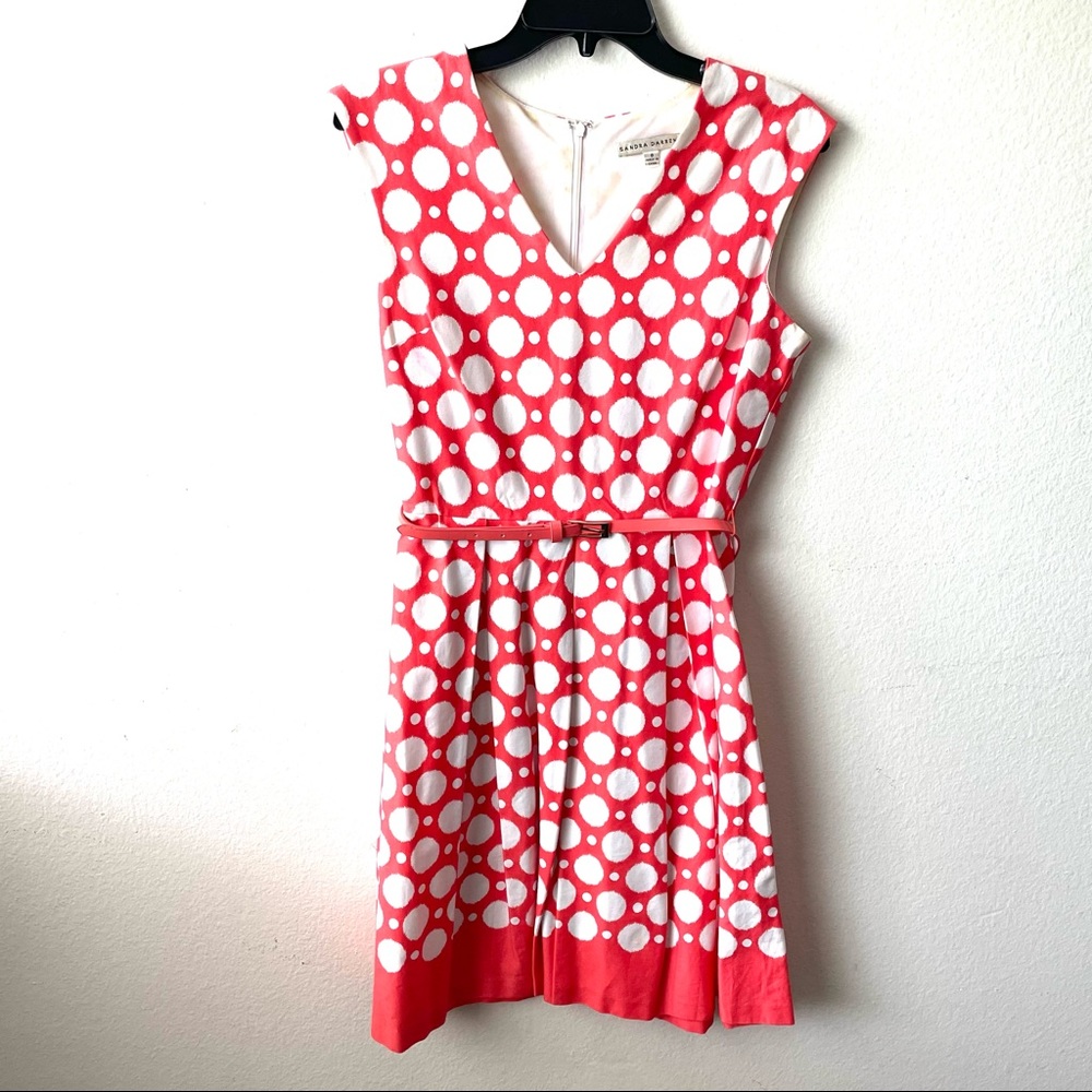 Sandra Darren Polka Dot Dress Belted Waist Size 8